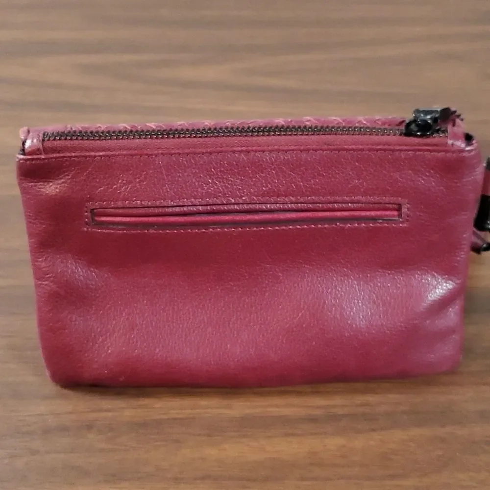 Elliot Lucca Burgundy‎ Wine Colored Woven Leather Wristlet Bag Wallet